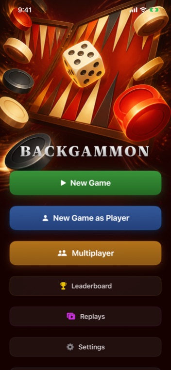 Backgammon Classic main menu on iPhone